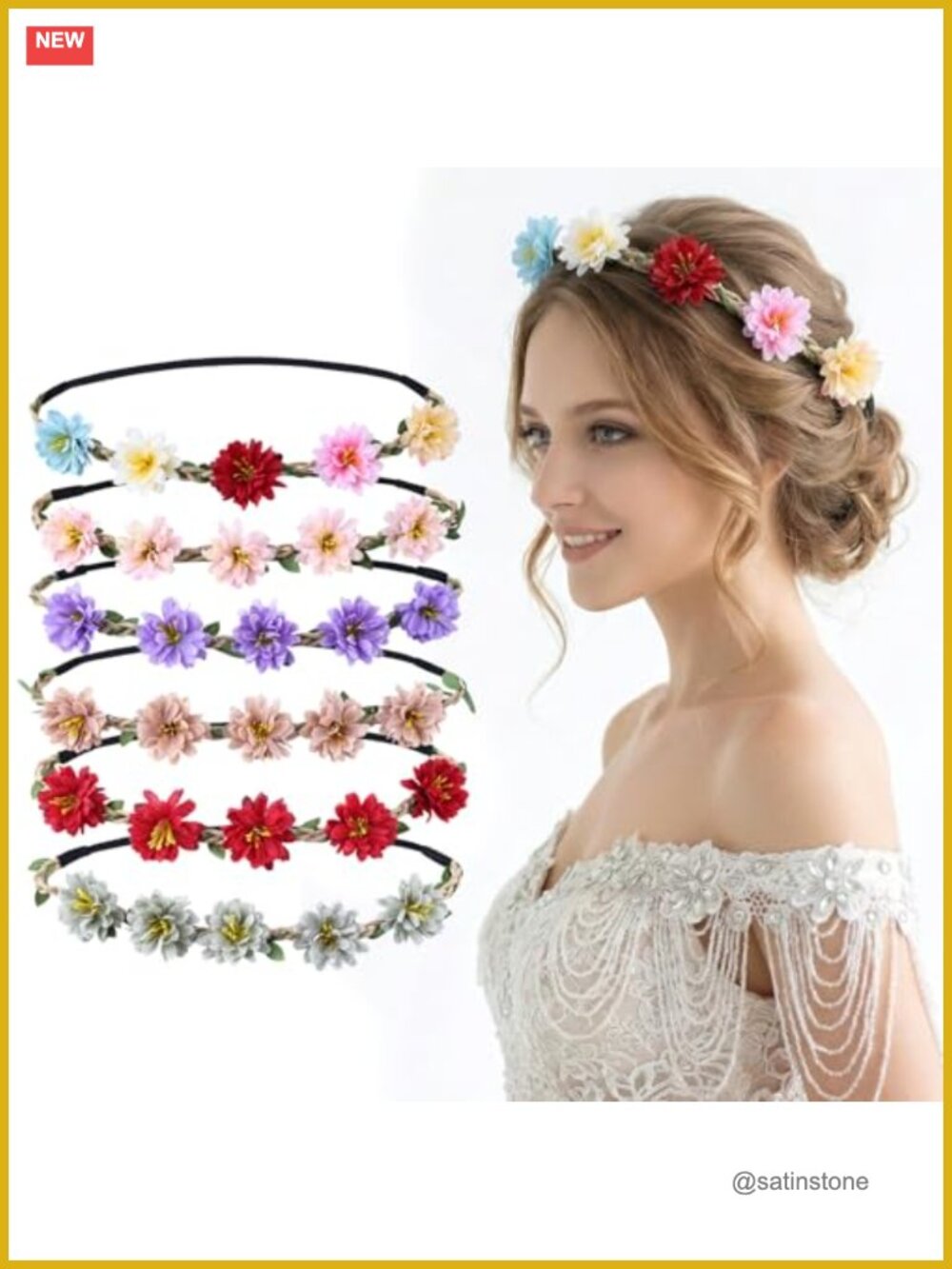 6 Pc Flower Crown Set Boho Floral Headbands Women Girls Wedding Party